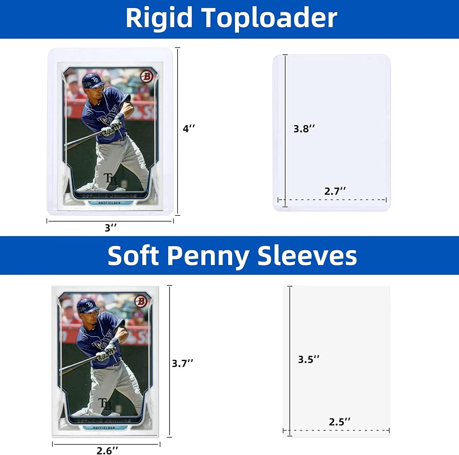 what about some top loader singular card sleeves Loaders for Trading Cards, 3" x 4" Hard Plastic Toploaders, Baseball Penny Card Protectors, Trading Card Holder for MTG, TCG, Sports Cards(50 Toploaders) : Toys & Games The sleeves allow for easy insertion Pack of (25) Pro-tec Toploader