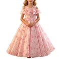 thumbnail image 2 of ITSAME Girls Floral Dress Smocked Waist-Cinching Flowy Ruffle Pageant Princess Birthday Party Gown Pink Size 6, 2 of 9