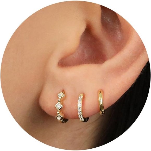 shiyou-Huggie Earrings for Women - 14k Gold Plated Earring Stacks Small Hoop Huggie Drop Earrings Set For Women