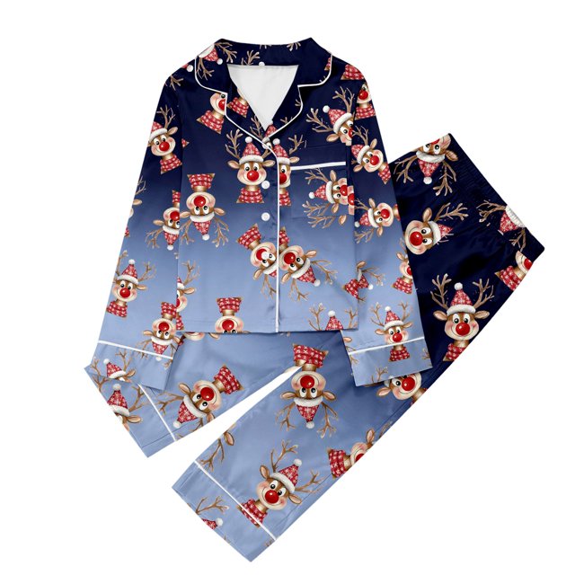 WEAIXIMIUNG Ensemble de Pyjama Décontracté pour Enfants avec Haut à Manches Longues Imprimé à Boutons et Col à Revers et Pantalon 11-12 Ans