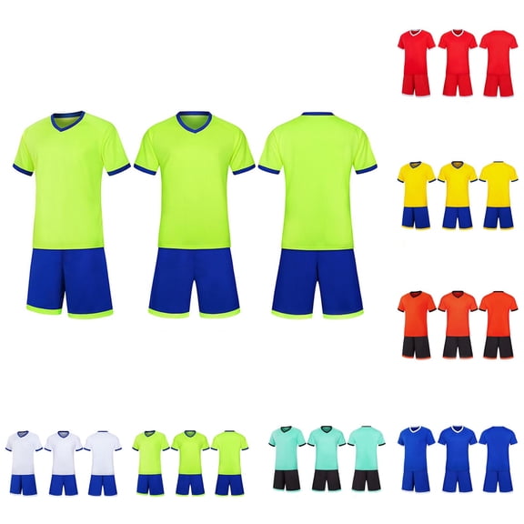 VBTAPA Football Suit Set for Campus Sports Games Performance Matches Training Uniforms Short Sleeve Shirt and Shorts 2 Piece Set Blue 12-13Years