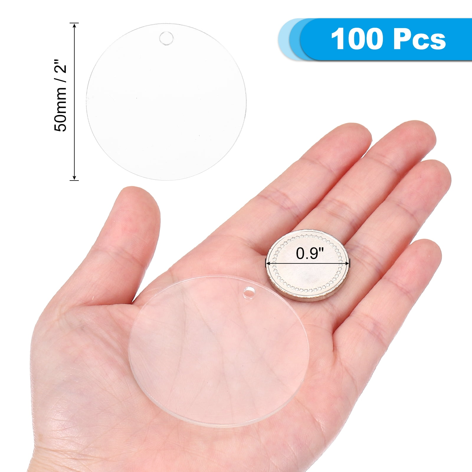 Uxcell Acrylic Keychain Blanks, 100Pcs 2 Inch Round Clear Acrylic Keychains 2mm Thick Circle Discs Blanks