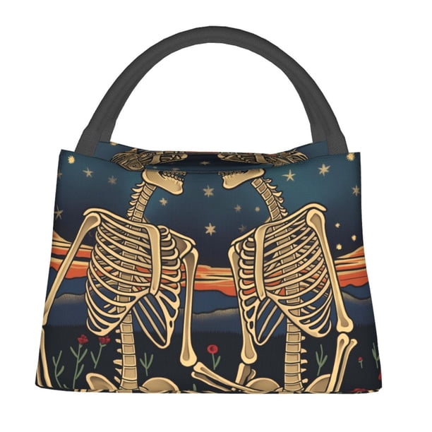Fotbe Romantic Skeletons Under Moon Bolsa Térmica Portátil con Estampado, Bolsa de Entrega de Alimentos Aislada, Bolsa Reutilizable de Gran Capacidad para Comidas y Supermercado