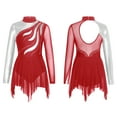 thumbnail image 5 of YiZYiF Kids Girls Shiny Rhinestones Dance Costume Stand Collar Long Sleeve Figure Skating Dress Burgundy 6, 5 of 6