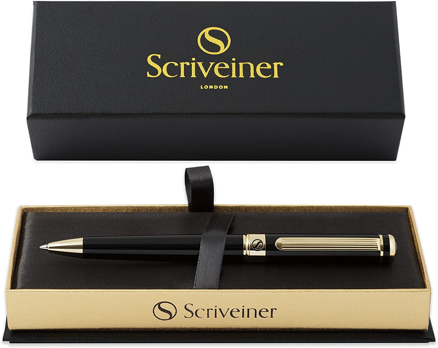 Details about   Black Ballpoint Luxury Pen Scriveiner Stunning Black Lacquer Pen with 24K Gold