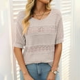 thumbnail image 5 of Women's Floral Crochet Short Sleeve Top with Round Neck Hollow Out Design Breezy Knit Blouse for Beach Vacation, 5 of 8