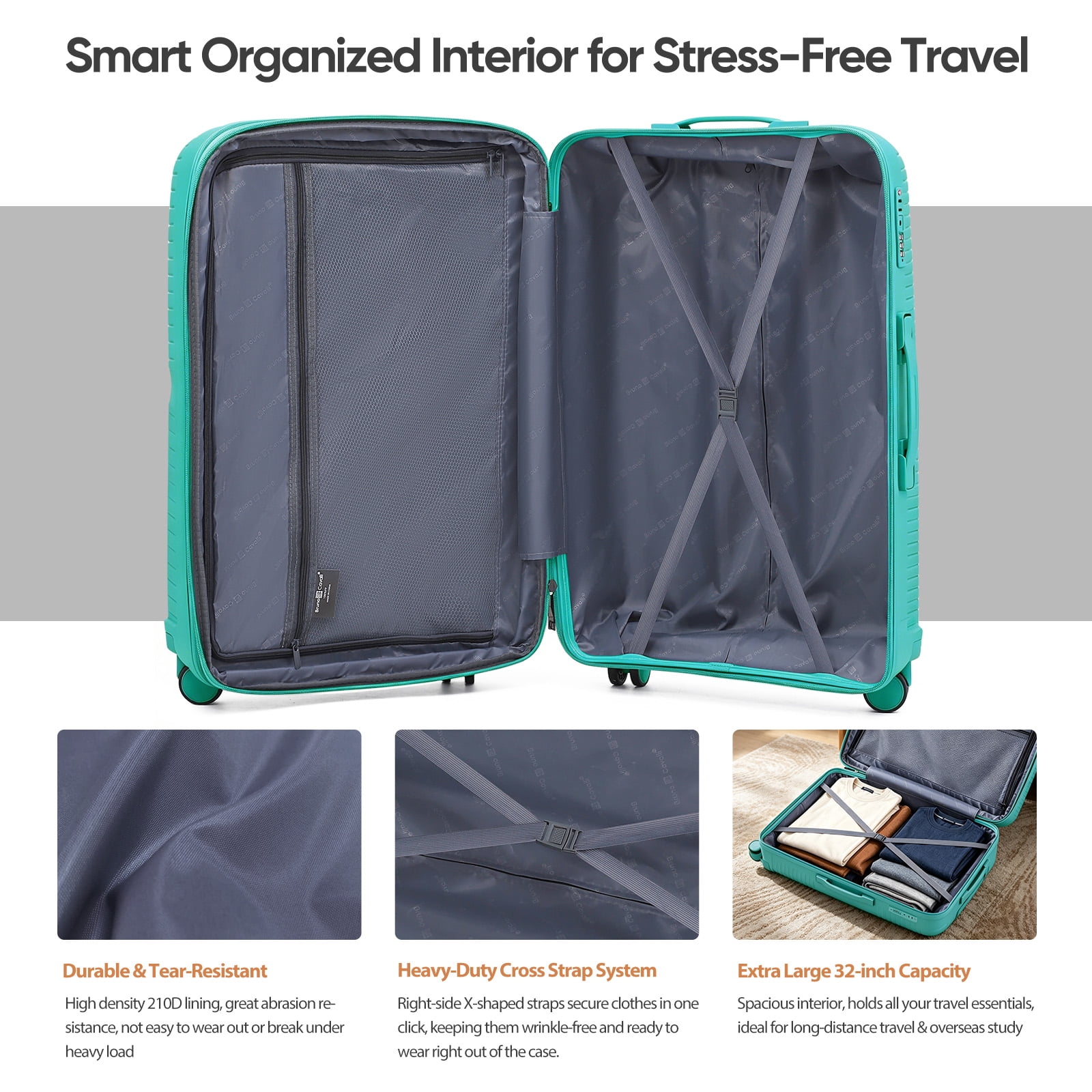 4 Piece Expandable ABS Luggage Set 13"+20"+28"+32", Hard Shell Spinner Suitcases with TSA Lock, Lightweight Travel Suitcase for Family Trip DK GREEN