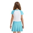 thumbnail image 2 of Doomiva Kids Girls Short Sleeve Zip Neck One Piece Swimdress Beach Bathing Suits Light Blue 150/XL, 2 of 7