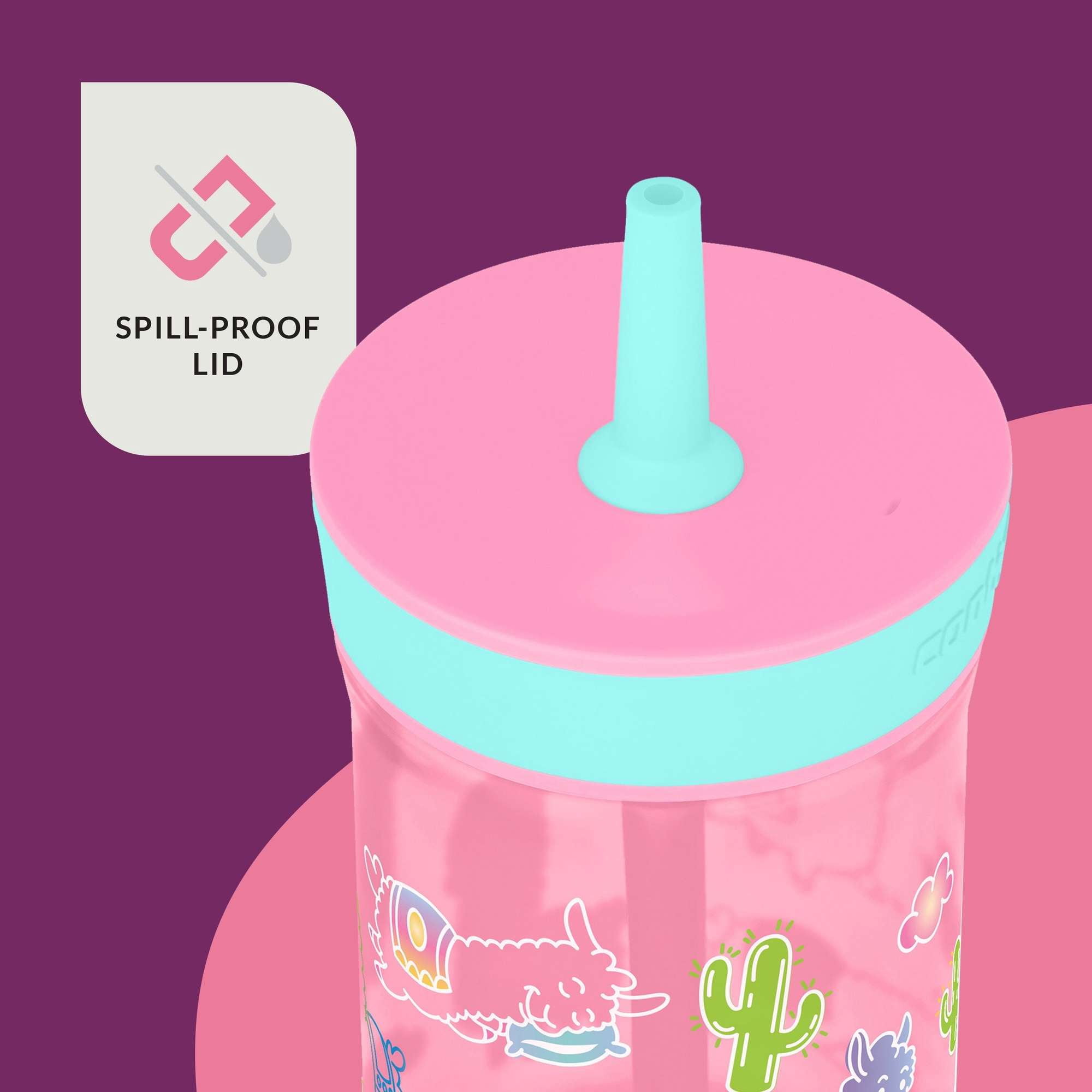 (4 pack) Contigo Kids Leighton Spill-Proof Tumbler with Straw, Ages 3+, Pink and Purple, 14 oz, 2-Pack