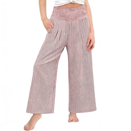 Hurxie Girls Summer Floral Wide Leg Pants High Waisted Flowy Dress Trousers with Pockets Lounge Beach Wear Wine 8-9 Years