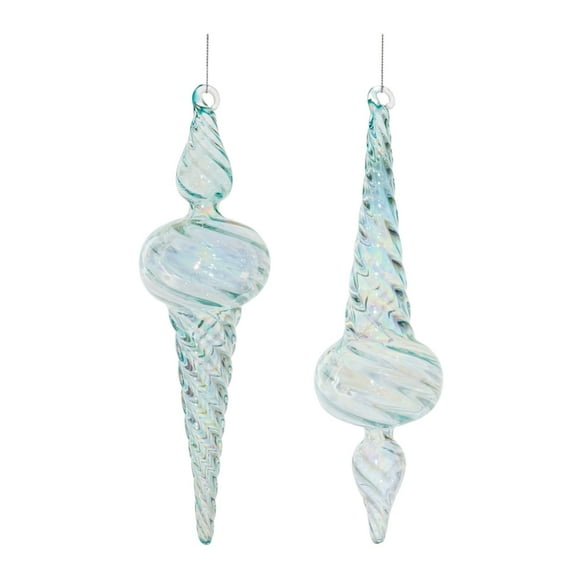 Melrose Iridescent Swirl Glass Finial Drop Christmas Ornaments - 9.5"" - 12ct