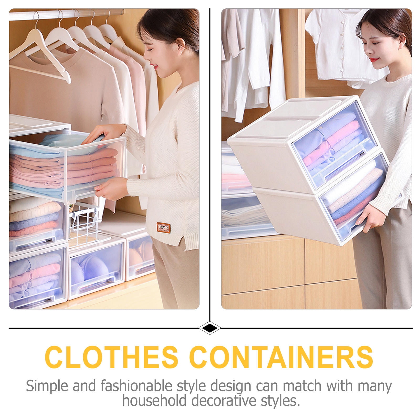 UPOUART 2Pcs Clear Storage Drawers Plastic Transparent for Closet Organization Adults