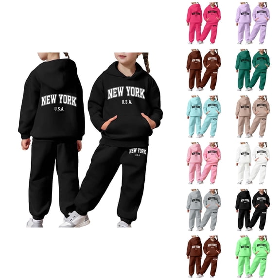 Girls Boys Sweatsuit New York Hoodie and Jogger Sweatpants 2 Piece Matching Jogger Set Boys Girls Activewear Sets