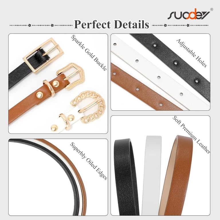 3 Pack Women Skinny Leather Belt for Dresses Thin Leather  display picture 2