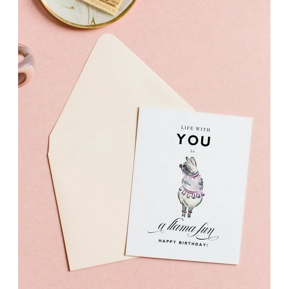 Funny Birthday Card – "Life with You is a Llama Fun" Greeting Card – Perfect for Friends and Loved Ones – Envelope Included, Blank Inside