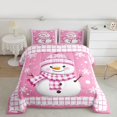 thumbnail image 2 of Feelyou Kawaii Pink Snowman Bedding Comforter Set for Teens, Christmas Snowflake Print Twin Comforter Sets, Fashion Buffalo Reversible Bedding Set, Breathable Home Decor, 2pcs, 2 of 8