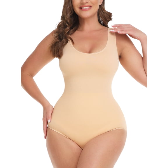 Vaslanda Shapewear Bodysuits for Women Tummy Control Body Suits Round Neck Body Shaper