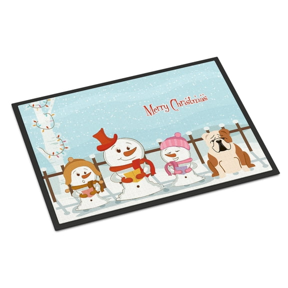 Merry Christmas Carolers English Bulldog Fawn White Door Mat