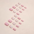 thumbnail image 3 of Uñas postizas cuadradas cortas con flores, uñas postizas brillantes de color rosa, uñas postizas con diseños de flores blancas, bonito kit de uñas acrílicas cortas, diseños de uñas de primavera y vera, 3 of 5