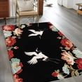 thumbnail image 2 of 3'x5' Area Rugs, Black Crane Indoor Outdoor Area Rug for Living Room Bedroom, Vintage Red Teal Spring Floral Botanical Washable Bathroom Rugs Kitchen Floor Carpet Mats Home Decor Aesthetic, 2 of 8