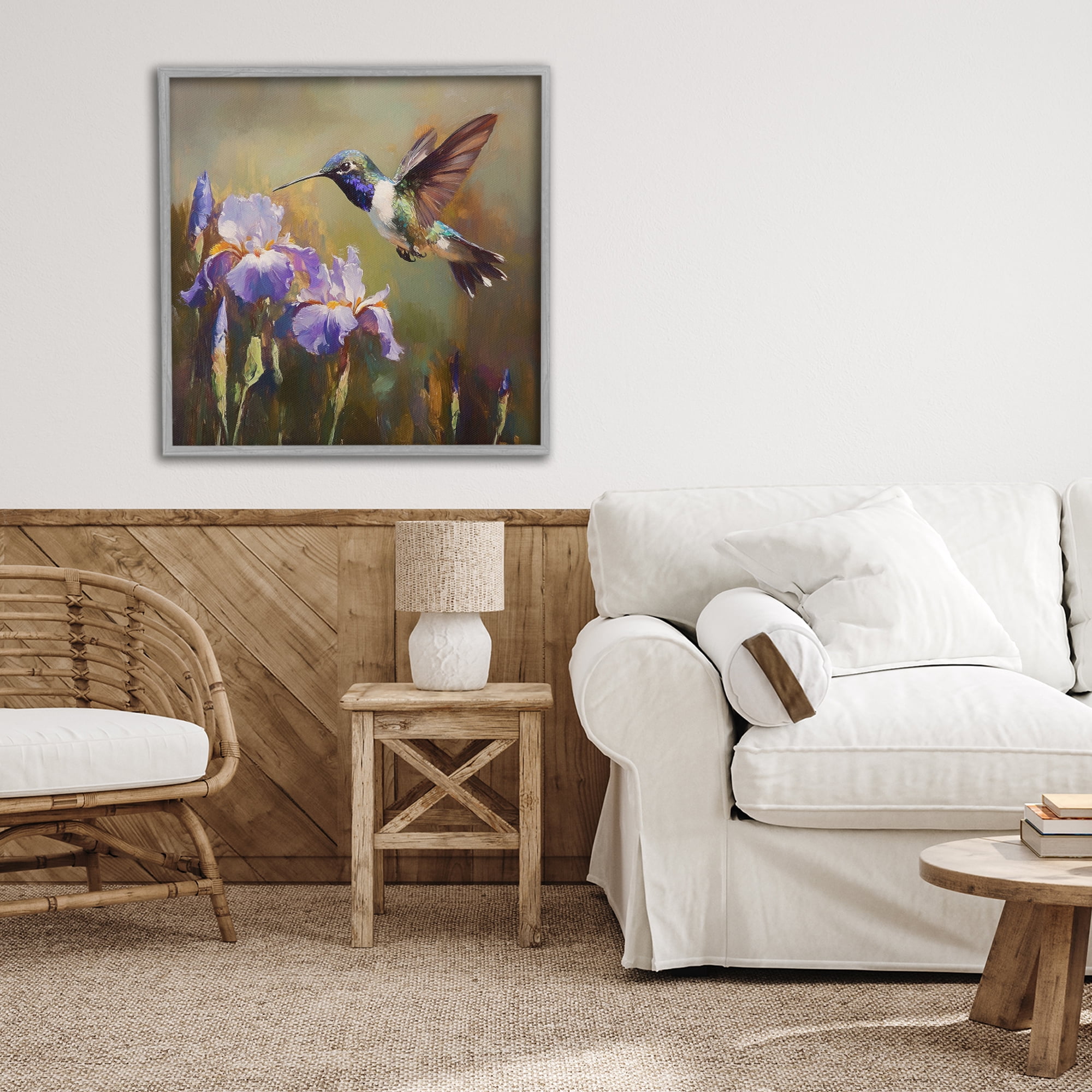 Stupell Industries Hummingbird & Purple Irises Gray Framed Giclee Art, design by Tina LeCour