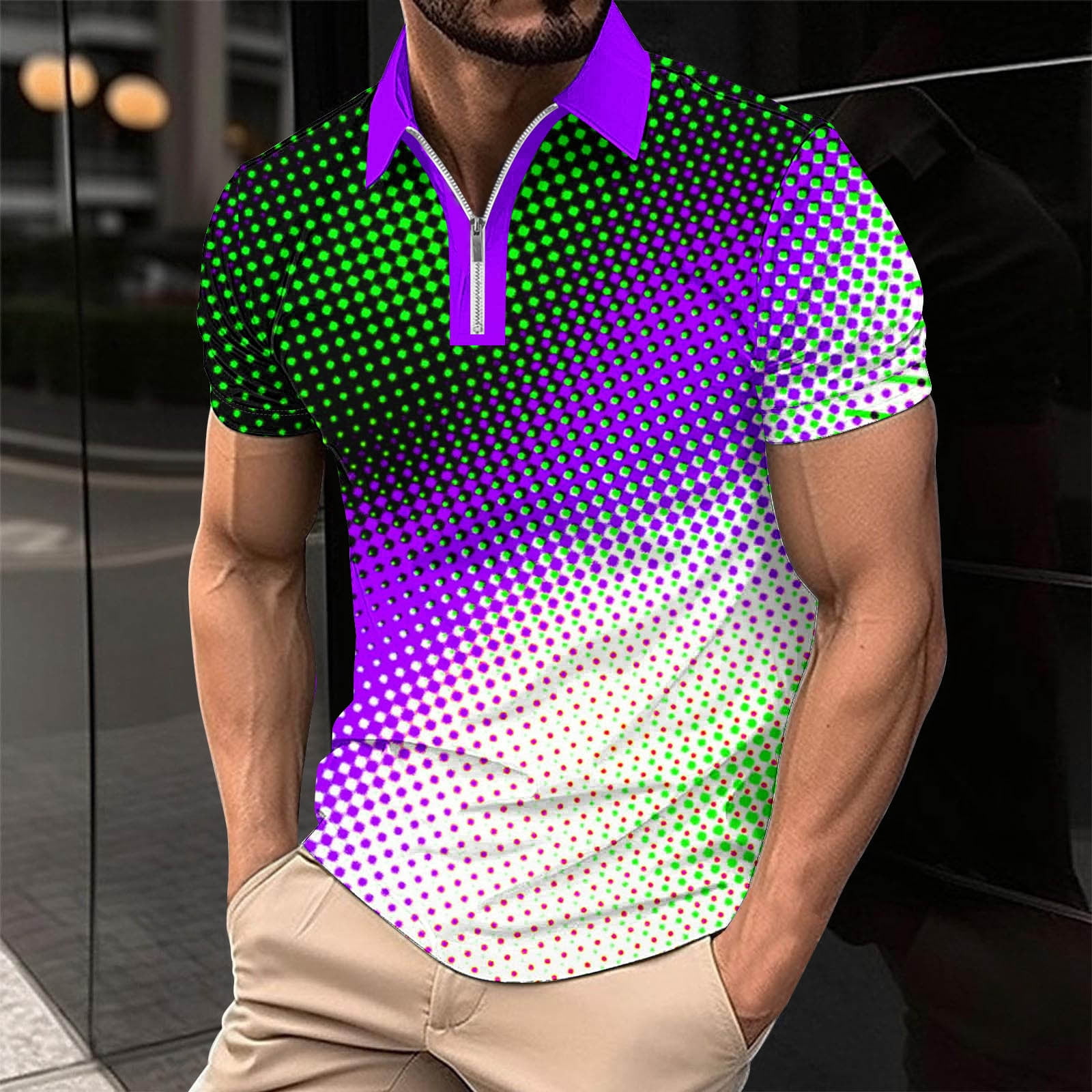 Gradient Grid Zip Up Polo XLサイズ Gradient Grid Zip Up Polo XLサイズ - ポロシャツ