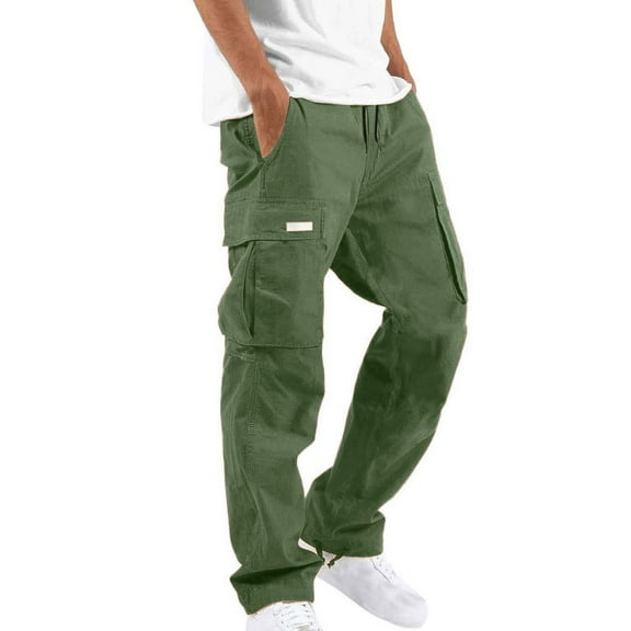Viadha Linen Pants Men Men Solid Casual Multiple Pockets Outdoor Straight Type Fitness Pants Cargo Pants Trousers