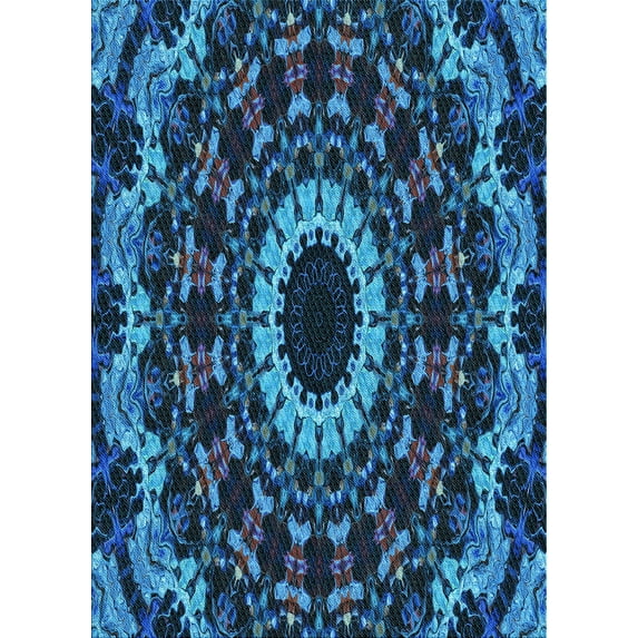 Ahgly Company Machine Washable Indoor Rectangle Transitional Deep-Sea Blue Area Rugs, 6' x 9'
