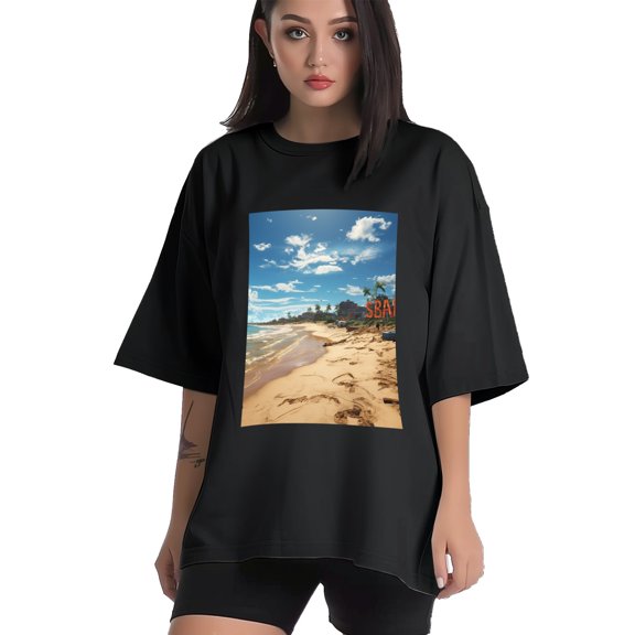 Plus Size Shirt for Women Black Tops for Women Short Sleeves Shirt for Women Seaside (27) T Shirt Crewneck Shirt for Women XS