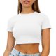 thumbnail image 4 of ICHUANYI Clearance Women Crop Cute Trendy Basic Tight Rounk Neck Crop Blouse Short Sleeve Crop TopS(White, L) ICHUANYI WER2023080703796, 4 of 9