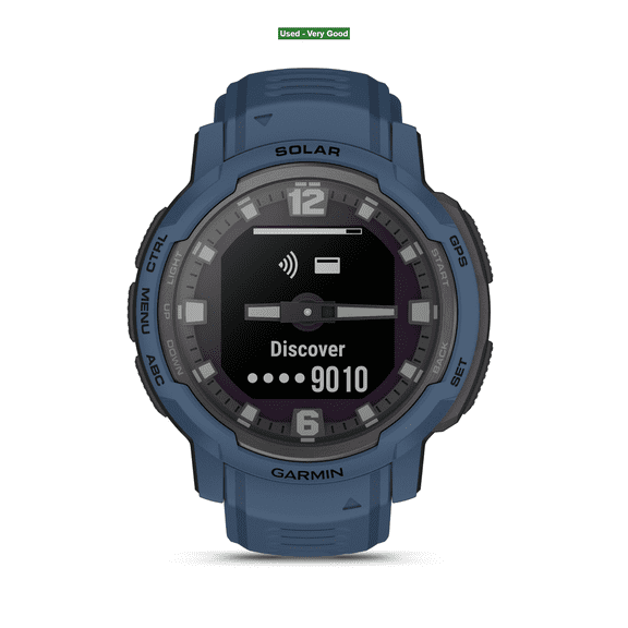 Pre-Owned Garmin Instinct Crossover Solar, Rugged Hybrid Smartwatch with Solar, Analog Hands and Digital Display, Tidal Blue