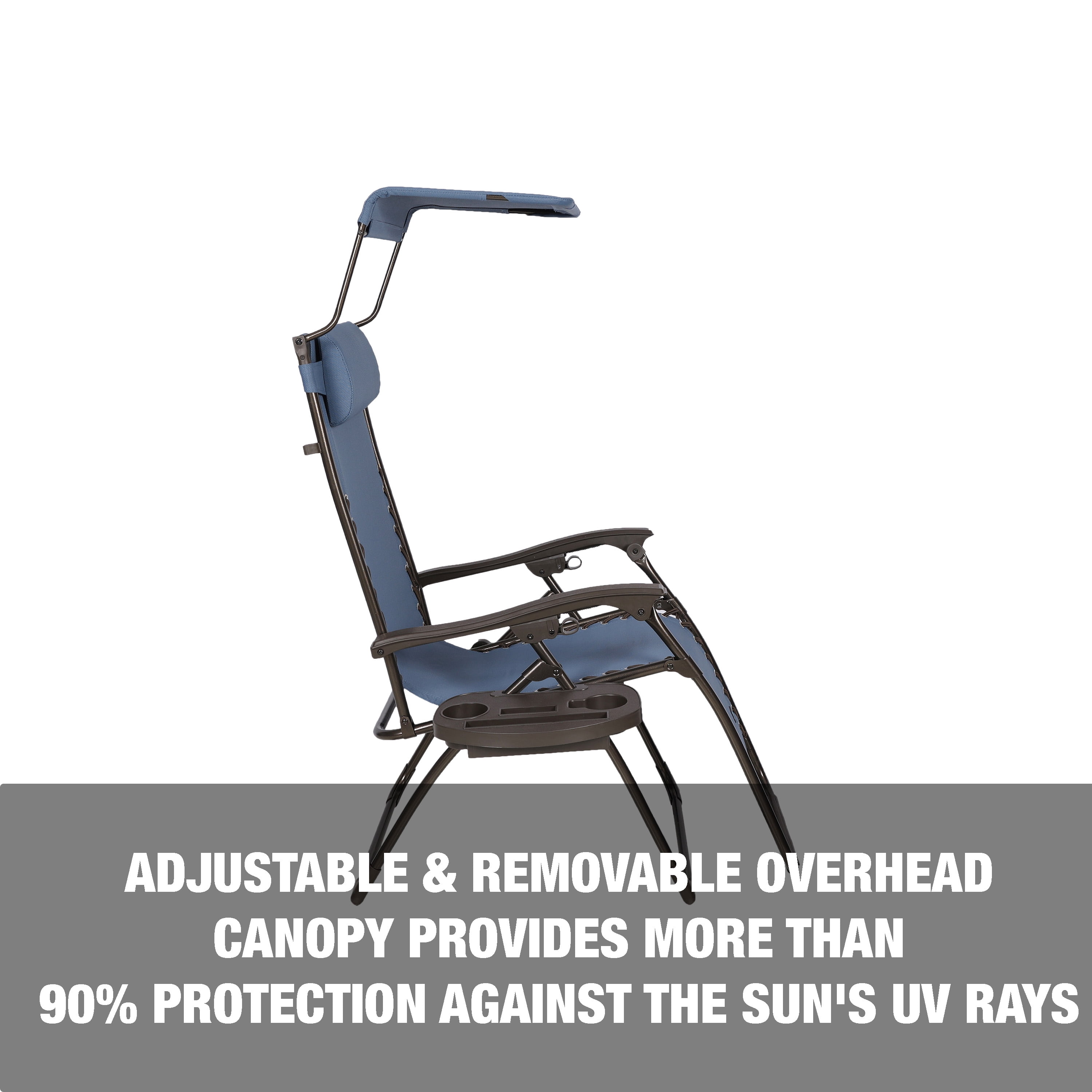 Bliss Hammocks Set of 2 Gravity Free Chairs W/ Canopy, Drink Tray, and Pillow, 26-in. Wide, Weather & Rust Resistant, 300 lb. Capacity (Denim Blue)