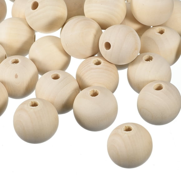 Unique Bargains 20Pack 50mm Natural Wood Spacer Beads, 10mm Large Hole Unfinished Round Wooden Beads