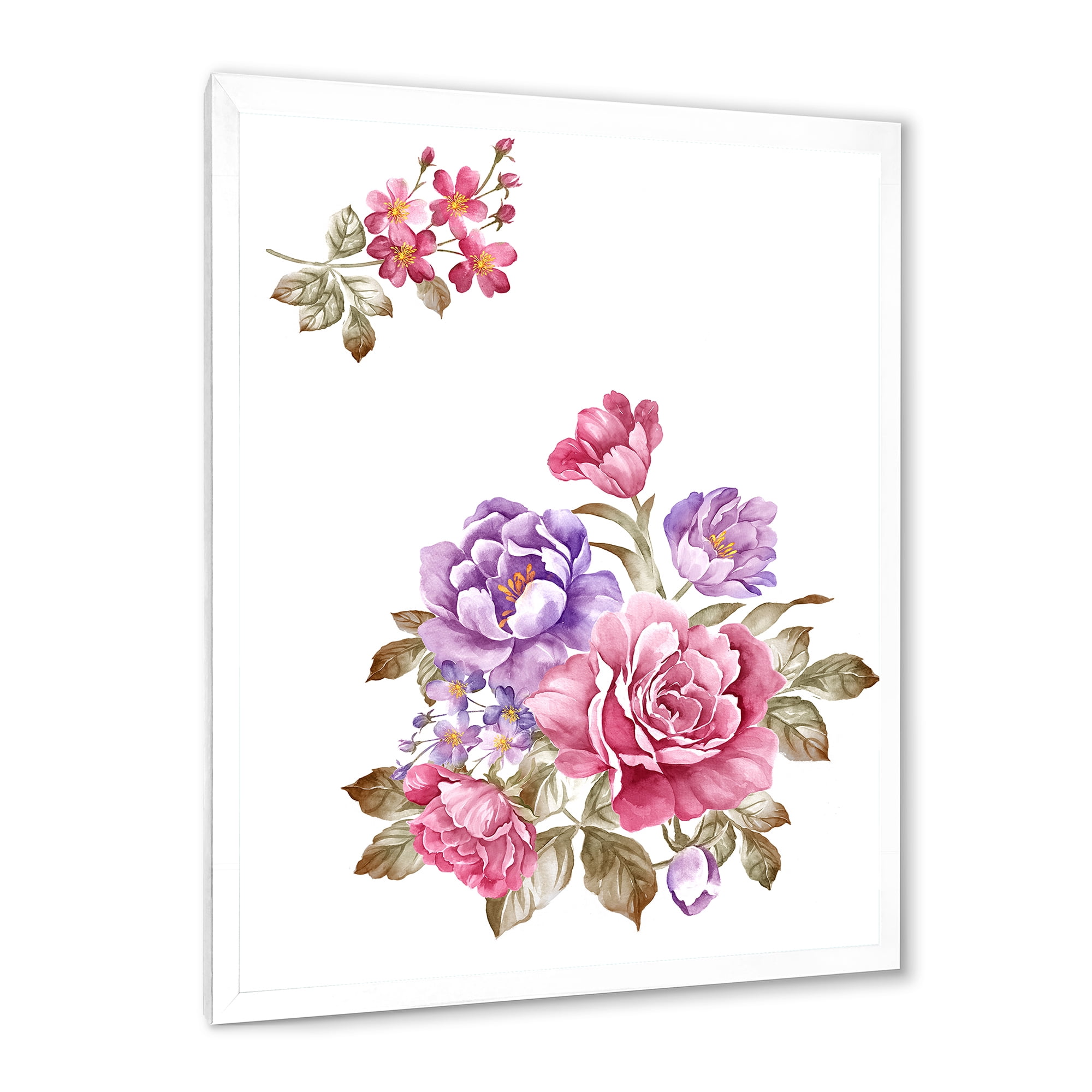 Designart 'Bouquet of Purple and Pink Flowers I' Farmhouse Framed Art Print