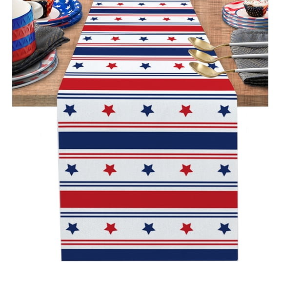 4th of July Table Runner 36 Inches, Red Blue Star Patriot Independence Day Bed Runner Dresser Scarves Tabletop for Indoor Outdoor Parties/Ceremony/Banquet, 13"x 36"