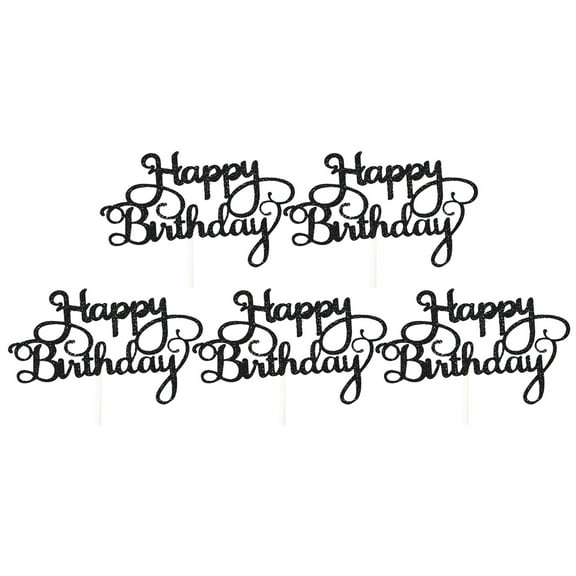 uvwlwu Happy Birthday Cake Topper , Custom Cake Decorations, Double Sided Glitter Card(Black)