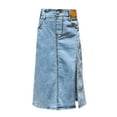 thumbnail image 6 of XXWXYD Girls Denim Skort High Waist Stretch Jean Skirt with Side Slit Raw Hem Pocket Trendy Vintage Midi Skirt for Teens, 6 of 8