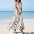 thumbnail image 2 of vigerkar Women Casual Loose Bohemian Floral Dress Short Sleeve Long Maxi Summer Beach Swing Dress Beige, S, 2 of 7