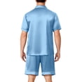thumbnail image 4 of Resicozy Men Satin Silk Pajamas Sets Short Sleeve Sleepwear Button-Down PJs Sets 2 Pieces Loungewear with Pockets Light Blue 3XL, 4 of 5