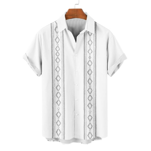 Cuban Guayabera Shirts for Men Vintage Short Sleeve Casual Button