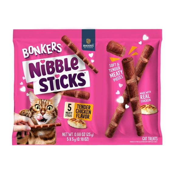 BONKERS Nibble Sticks Soft & Meaty Tender Chicken Flavor Cat Treats, 5 Sticks