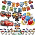 thumbnail image 4 of Globos de Disney Cars, decoración para fiesta de Rayo Mcqueen, pancarta de feliz cumpleaños, vajilla de Pixar, telón de fondo, adorno para tarta de coche de carreras, 4 of 5