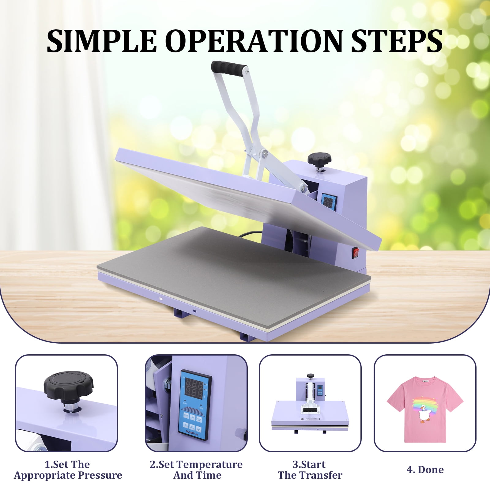 Kojooin Heat Press Machine,Large Operating Panel T-Shirts Heat Press, Fast Heating,High Pressure Heat Press Machine