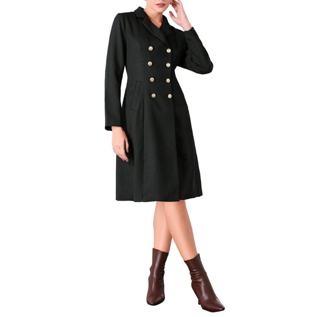 Vestido Blazer de Tweed para Mujer INSPIRE CHIC con Cuello, Doble Botonadura, Corte A, Vestidos Formales de Trabajo 2XL Negro