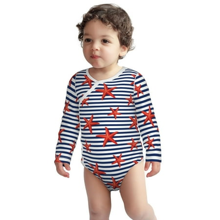 

Fotbe Starfish Navy Blue Stripe Pattern Unisex-baby Long-sleeve Bodysuit Long Sleeve Bodysuits One-piece 100% Organic Cotton for Infant Baby Boys Unisex-18 Months