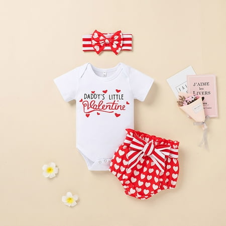 

Hunpta Infant Baby Girls Valentine s Day Love Heart Print Bowknot Romper Shorts Outfits