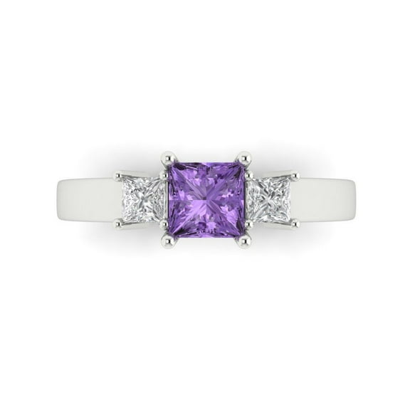 Three-Stone Engagement Ring for Women - 1.11ct Simulated Alexandrite in 18K White Gold Promise Ring