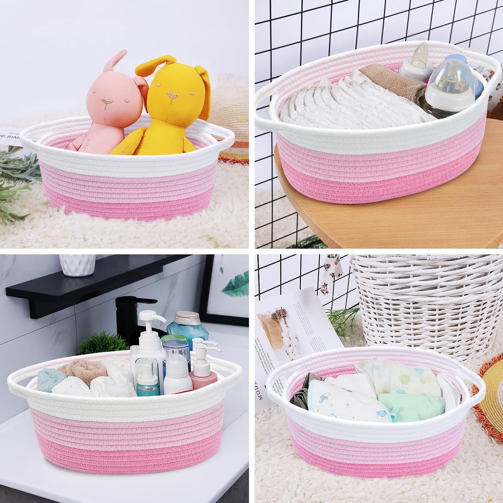 Soft Rope Woven Storage Basket with Handles, Compact Decorative Organizer Bin for Dog & Cat Toys, Shelf Storage & Easter Gift Basket