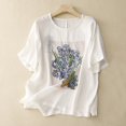 thumbnail image 2 of Hauts d'Été pour Femmes 2023 Coton Lin Manches Courtes Col Rond T-Shirts Mode Imprimés Habillés Décontractés Blouses Tuniques d'Automne, 2 of 7