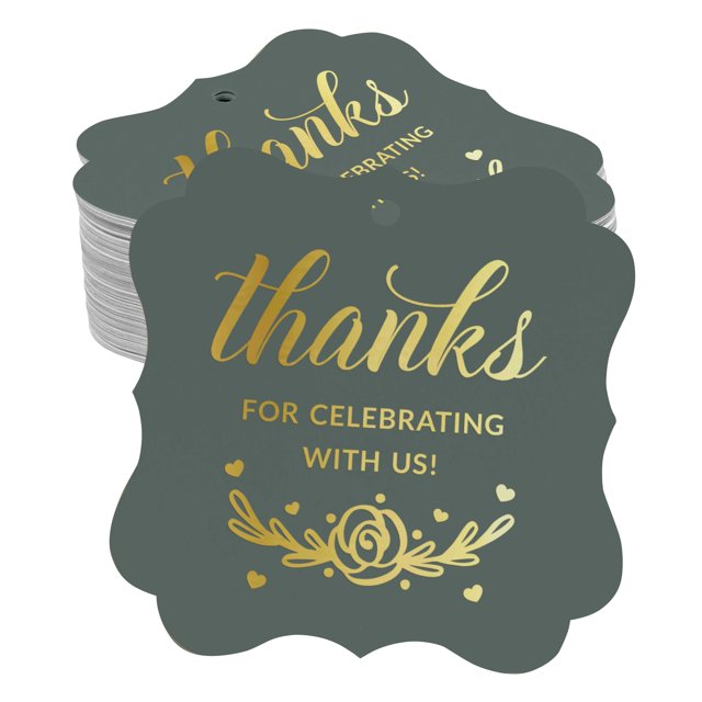 Inkdotpot Pack Of 50 Real Gold Foil Bracket Shape Paper Tags Thanks For Celebrating With Us Bridal Shower-Baby Shower-Retirement-Wedding-Birthday Favor Hang Tags